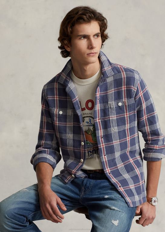 marineblå/råhvid multi Mænd Ralph Lauren klassisk pasform plaid flannel camp skjorte Z426B8465