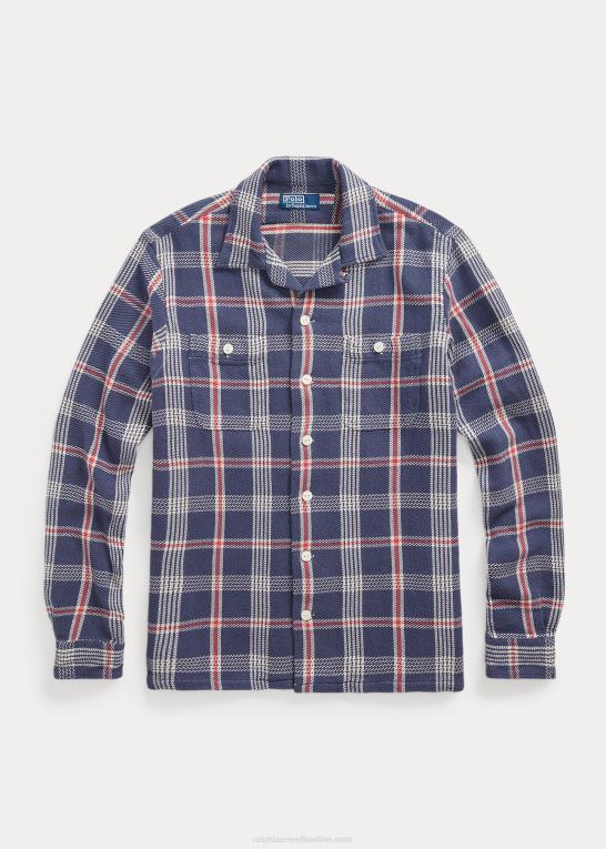 marineblå/råhvid multi Mænd Ralph Lauren klassisk pasform plaid flannel camp skjorte Z426B8465