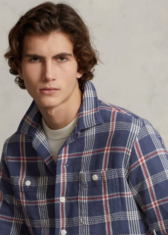 marineblå/råhvid multi Mænd Ralph Lauren klassisk pasform plaid flannel camp skjorte Z426B8465