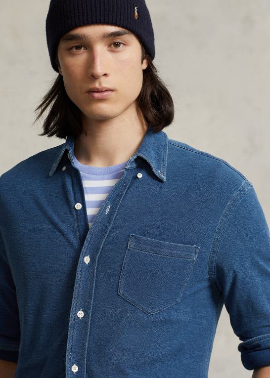 medium indigo Mænd Ralph Lauren strik chambray skjorte Z426B946
