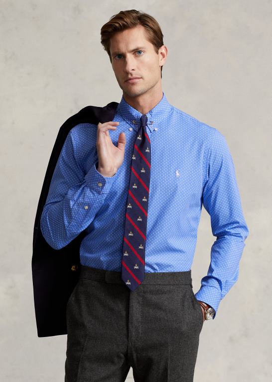 multi Mænd Ralph Lauren klassisk pasform print stræk poplin skjorte Z426B1125