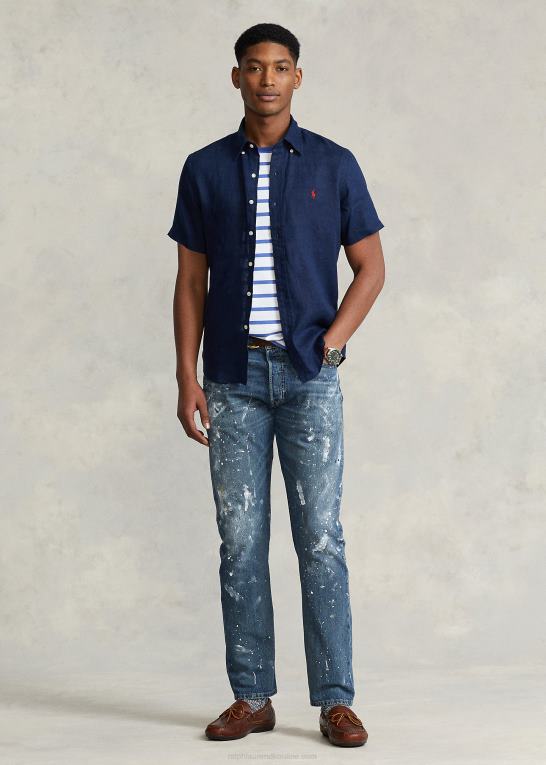 newport flåde Mænd Ralph Lauren hørskjorte i klassisk pasform Z426B517