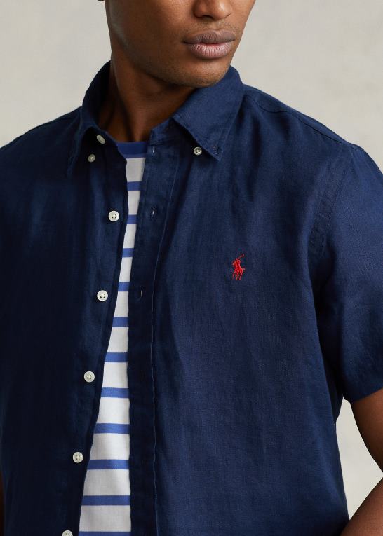 newport flåde Mænd Ralph Lauren hørskjorte i klassisk pasform Z426B517