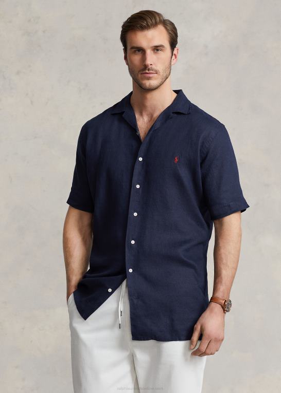 newport flåde Mænd Ralph Lauren linned camp skjorte Z426B1495