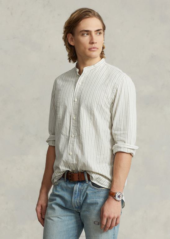 off white/marine multi Mænd Ralph Lauren klassisk pasform syet-smæk dobby skjorte Z426B8442