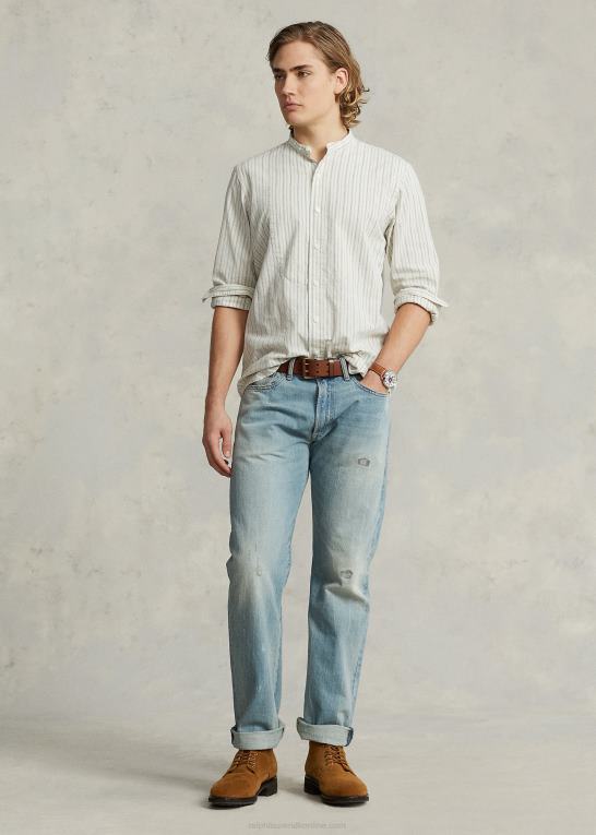 off white/marine multi Mænd Ralph Lauren klassisk pasform syet-smæk dobby skjorte Z426B8442