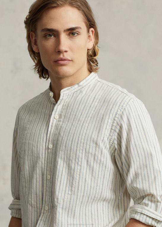 off white/marine multi Mænd Ralph Lauren klassisk pasform syet-smæk dobby skjorte Z426B8442