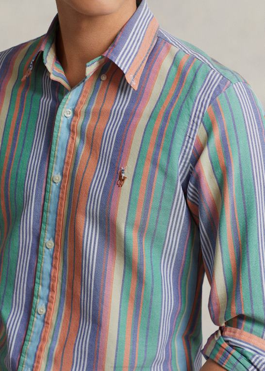 orange/grøn multi Mænd Ralph Lauren klassisk pasform stribet oxford skjorte Z426B8419