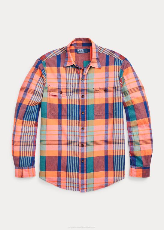 orange/lilla multi Mænd Ralph Lauren klassisk pasform madras arbejdsskjorte Z426B906