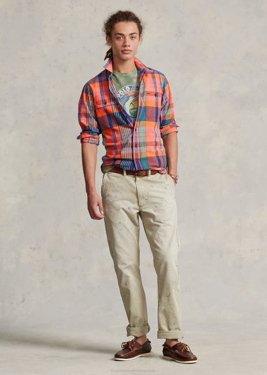 orange/lilla multi Mænd Ralph Lauren klassisk pasform madras arbejdsskjorte Z426B906