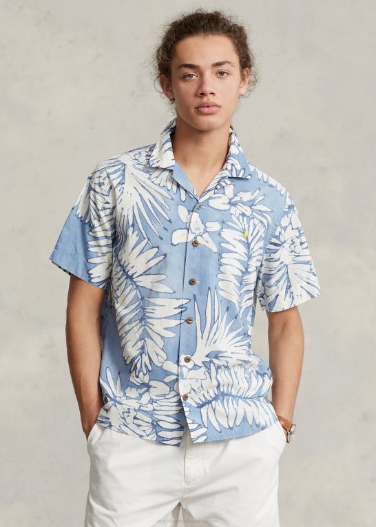 palmer batik Mænd Ralph Lauren klassisk pasform lejrskjorte i palmebomuld-hør Z426B479