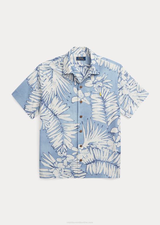 palmer batik Mænd Ralph Lauren klassisk pasform lejrskjorte i palmebomuld-hør Z426B479