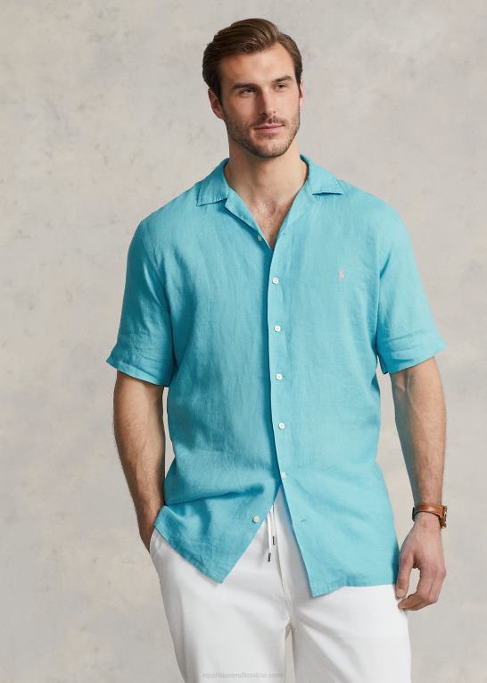 perfekt turkis Mænd Ralph Lauren linned camp skjorte Z426B1496