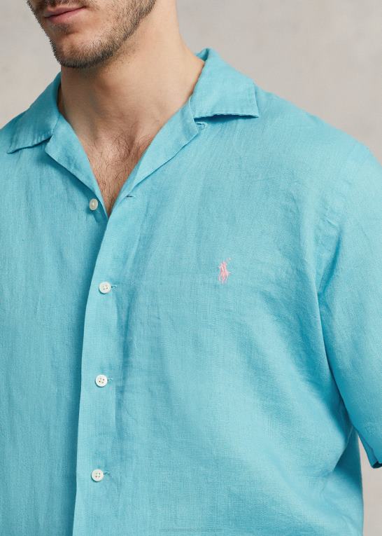 perfekt turkis Mænd Ralph Lauren linned camp skjorte Z426B1496