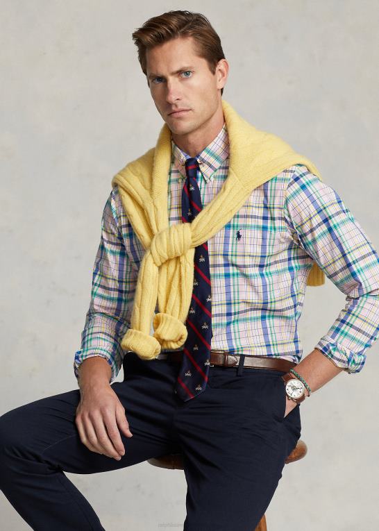 pink/grøn multi Mænd Ralph Lauren klassisk pasform plaid stretch poplin skjorte Z426B573