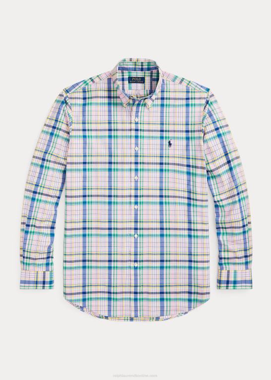 pink/grøn multi Mænd Ralph Lauren klassisk pasform plaid stretch poplin skjorte Z426B573