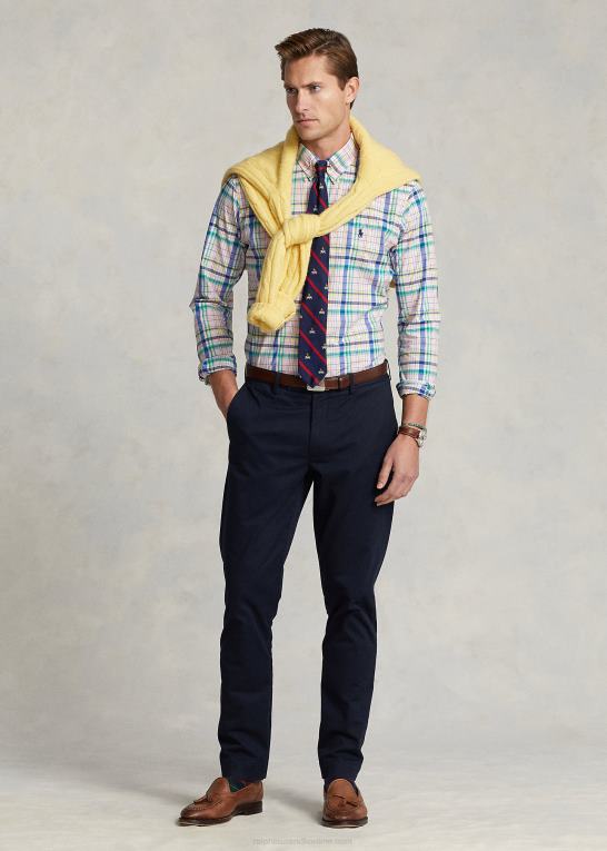 pink/grøn multi Mænd Ralph Lauren klassisk pasform plaid stretch poplin skjorte Z426B573