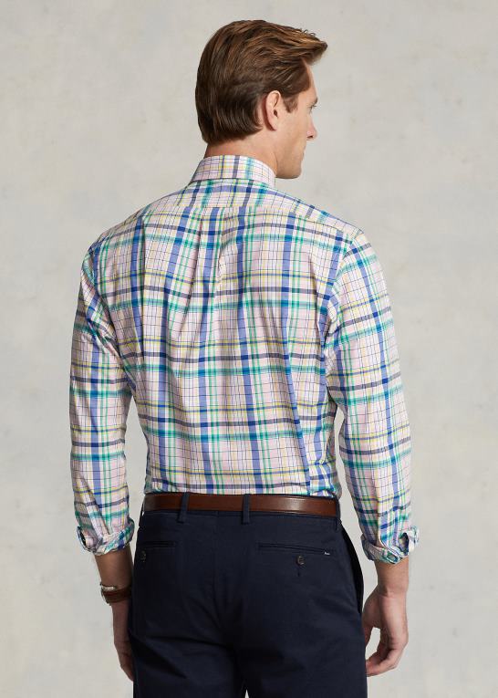 pink/grøn multi Mænd Ralph Lauren klassisk pasform plaid stretch poplin skjorte Z426B573