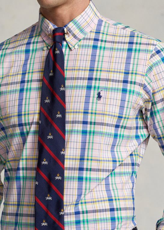 pink/grøn multi Mænd Ralph Lauren klassisk pasform plaid stretch poplin skjorte Z426B573