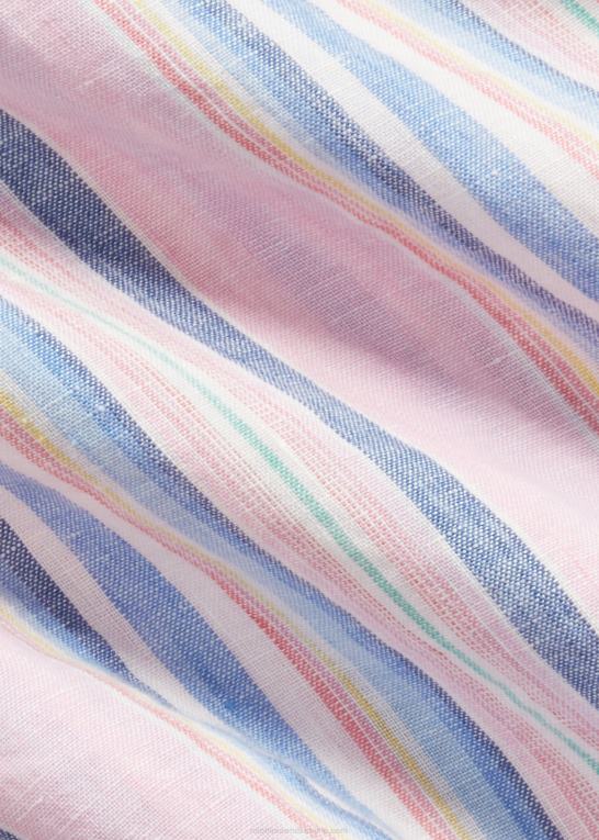 pink/marineblå multi Mænd Ralph Lauren klassisk pasform stribet linned camp skjorte Z426B1015
