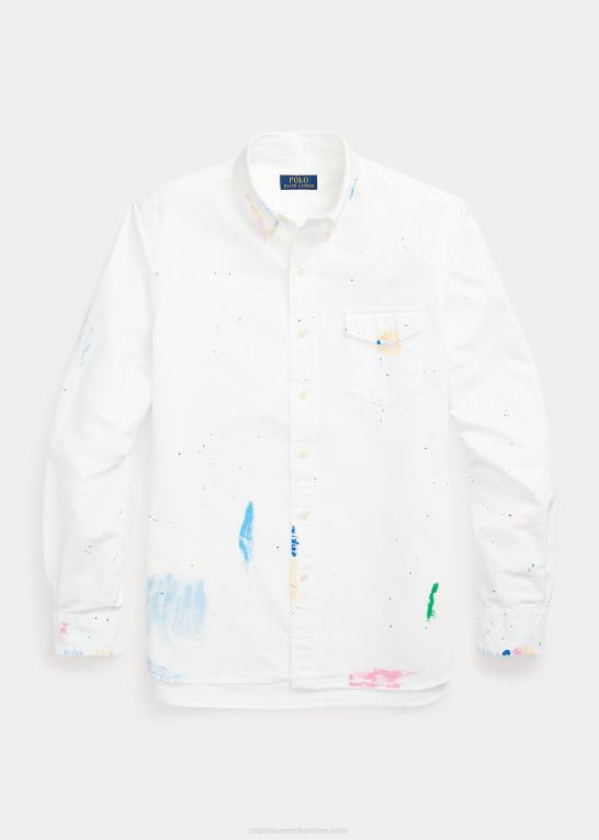preppy malingsplatter Mænd Ralph Lauren klassisk pasform maling-splatter oxford skjorte Z426B696