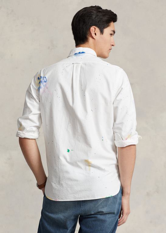 preppy malingsplatter Mænd Ralph Lauren klassisk pasform maling-splatter oxford skjorte Z426B696