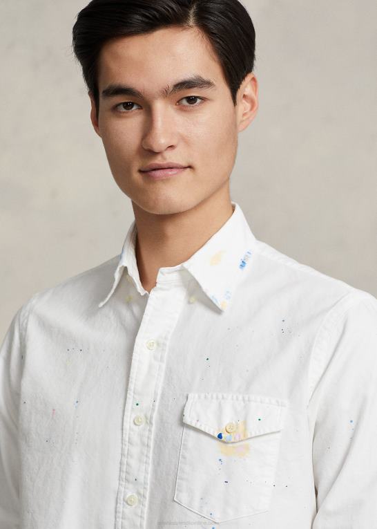preppy malingsplatter Mænd Ralph Lauren klassisk pasform maling-splatter oxford skjorte Z426B696