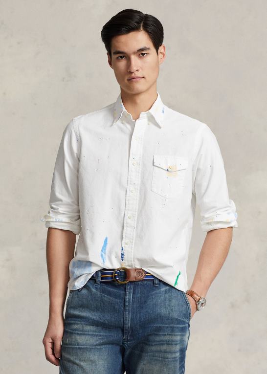 preppy malingsplatter Mænd Ralph Lauren klassisk pasform maling-splatter oxford skjorte Z426B696