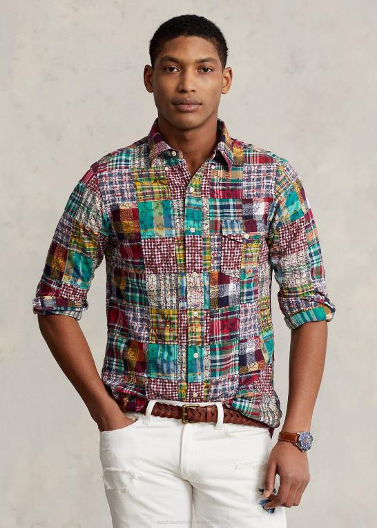 preppy patchwork Mænd Ralph Lauren klassisk pasform patchwork madras skjorte Z426B8472