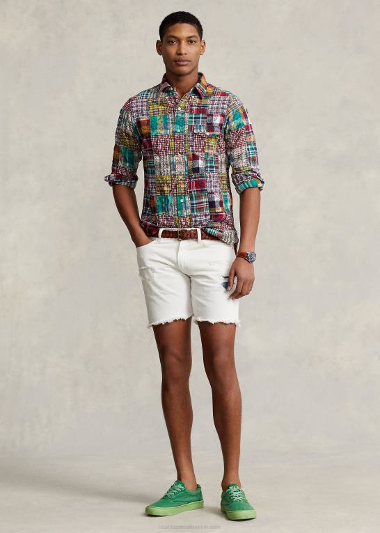 preppy patchwork Mænd Ralph Lauren klassisk pasform patchwork madras skjorte Z426B8472