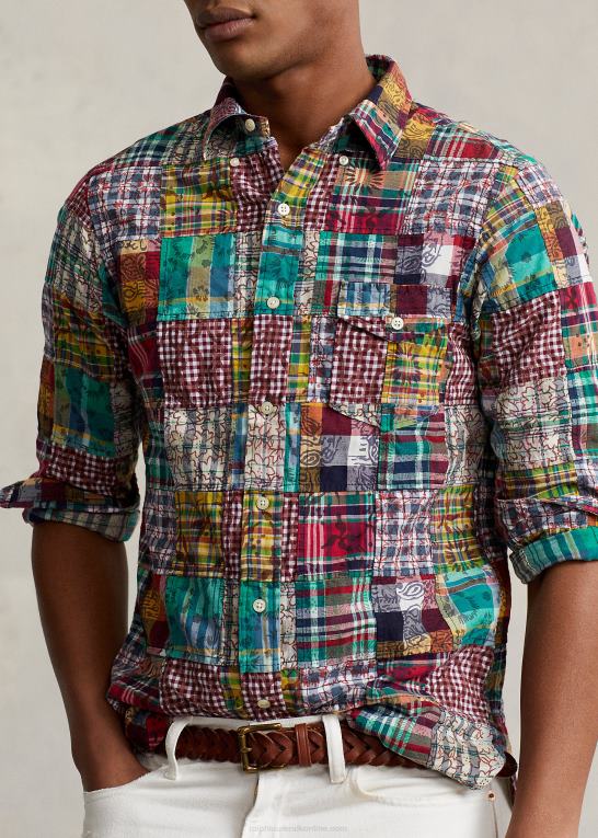 preppy patchwork Mænd Ralph Lauren klassisk pasform patchwork madras skjorte Z426B8472