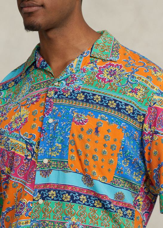 provencalsk medaljon Mænd Ralph Lauren lejrskjorte med patchworktryk Z426B1358