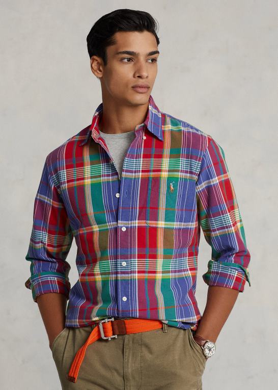 rød/blå multi Mænd Ralph Lauren klassisk pasform plaid oxford skjorte Z426B8405