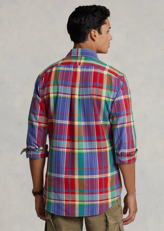 rød/blå multi Mænd Ralph Lauren klassisk pasform plaid oxford skjorte Z426B8405