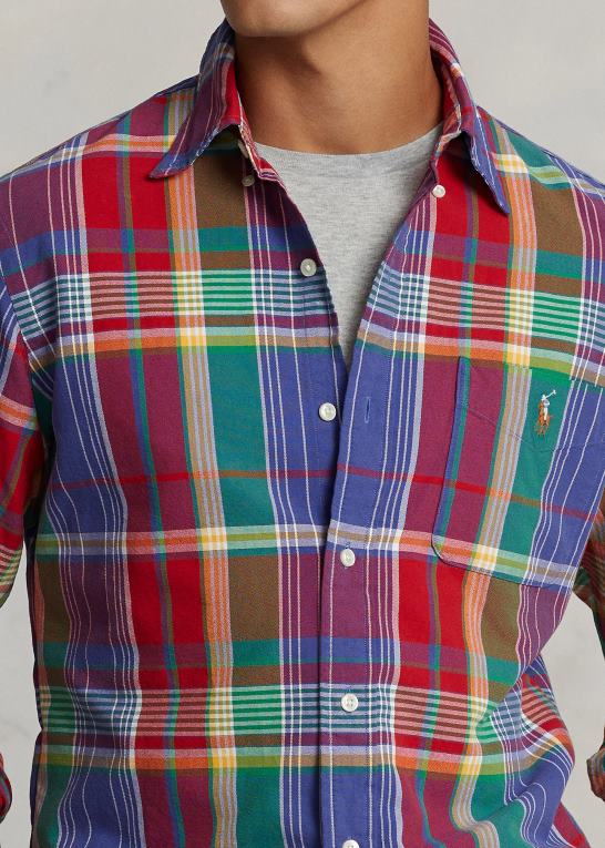 rød/blå multi Mænd Ralph Lauren klassisk pasform plaid oxford skjorte Z426B8405