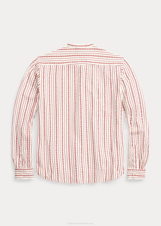 rød/creme Mænd Ralph Lauren print hør-bomuld popover arbejdsskjorte Z426B8701