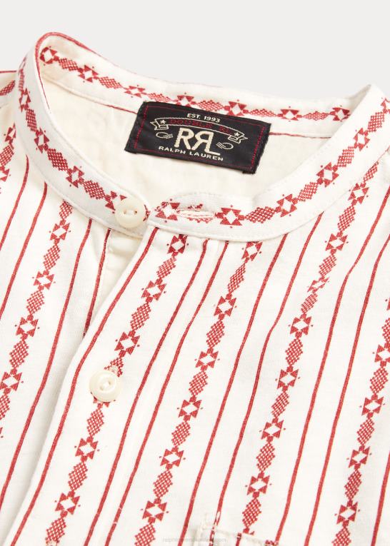 rød/creme Mænd Ralph Lauren print hør-bomuld popover arbejdsskjorte Z426B8701
