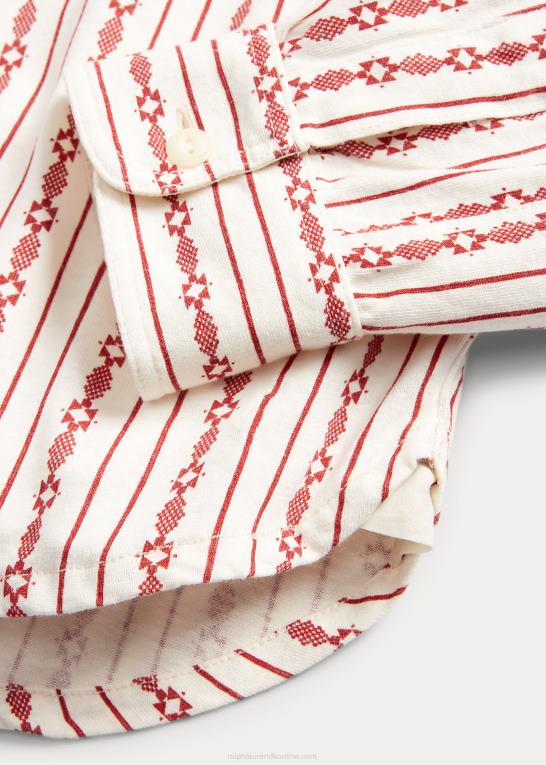 rød/creme Mænd Ralph Lauren print hør-bomuld popover arbejdsskjorte Z426B8701