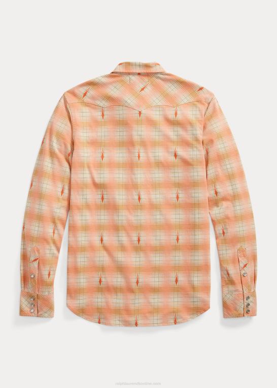 rød/cremefarvet multi Mænd Ralph Lauren slim fit plaid jersey westernskjorte Z426B1753