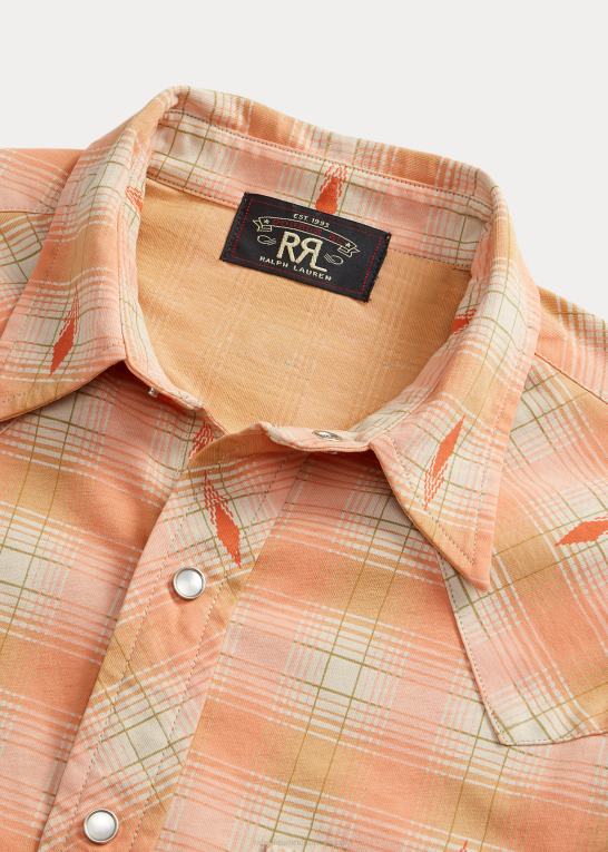 rød/cremefarvet multi Mænd Ralph Lauren slim fit plaid jersey westernskjorte Z426B1753