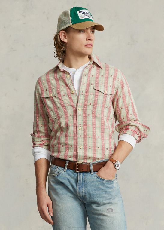 rød dobby multi Mænd Ralph Lauren klassisk pasform plaid dobby arbejdsskjorte Z426B8443
