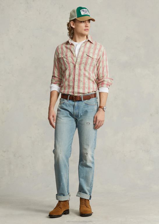 rød dobby multi Mænd Ralph Lauren klassisk pasform plaid dobby arbejdsskjorte Z426B8443