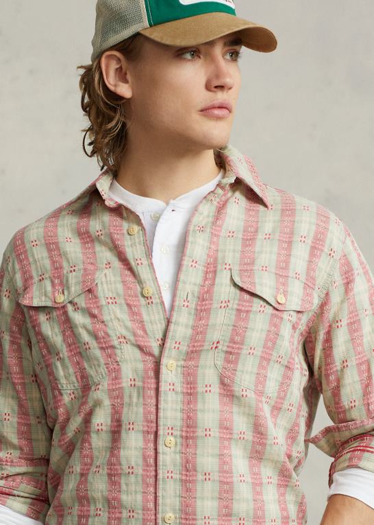 rød dobby multi Mænd Ralph Lauren klassisk pasform plaid dobby arbejdsskjorte Z426B8443