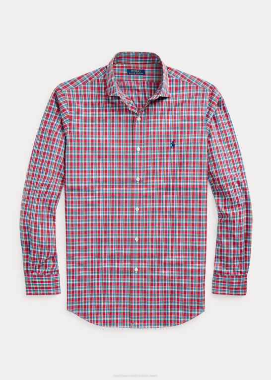 rød/gul multi Mænd Ralph Lauren klassisk pasform plaid stretch poplin skjorte Z426B453