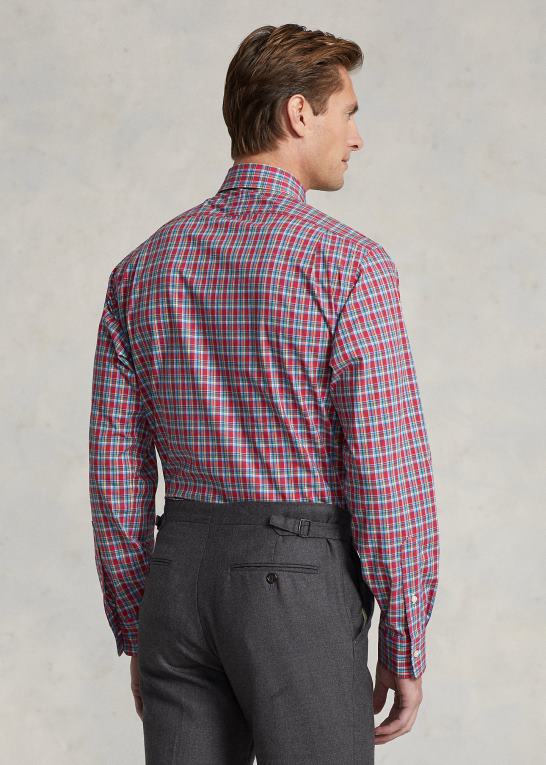rød/gul multi Mænd Ralph Lauren klassisk pasform plaid stretch poplin skjorte Z426B453