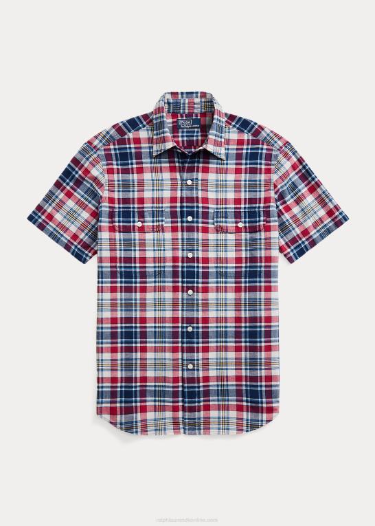 rød/marine multi Mænd Ralph Lauren klassisk pasform indigo madras arbejdsskjorte Z426B8409