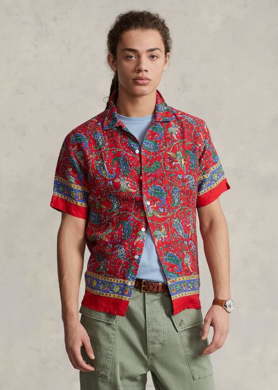 rød paisley Mænd Ralph Lauren klassisk pasform paisley linned camp skjorte Z426B627