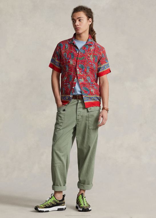 rød paisley Mænd Ralph Lauren klassisk pasform paisley linned camp skjorte Z426B627
