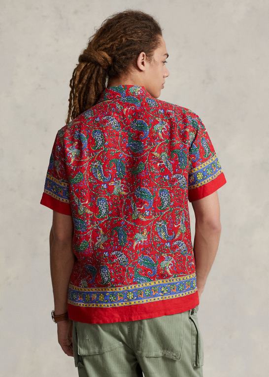 rød paisley Mænd Ralph Lauren klassisk pasform paisley linned camp skjorte Z426B627