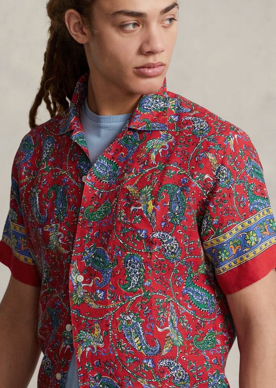 rød paisley Mænd Ralph Lauren klassisk pasform paisley linned camp skjorte Z426B627